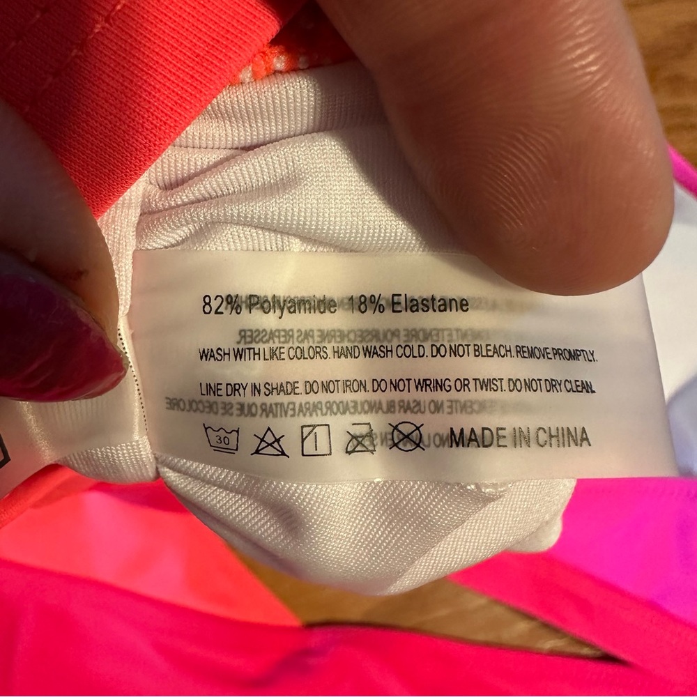 NWOT Neon Pink Orange Split One Shoulder Bikini Set size L - Picture 9 of 9